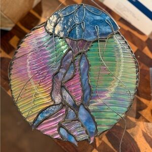 Iridescent Stain Glass Jellyfish Wall Art - Blue, Purple & Green